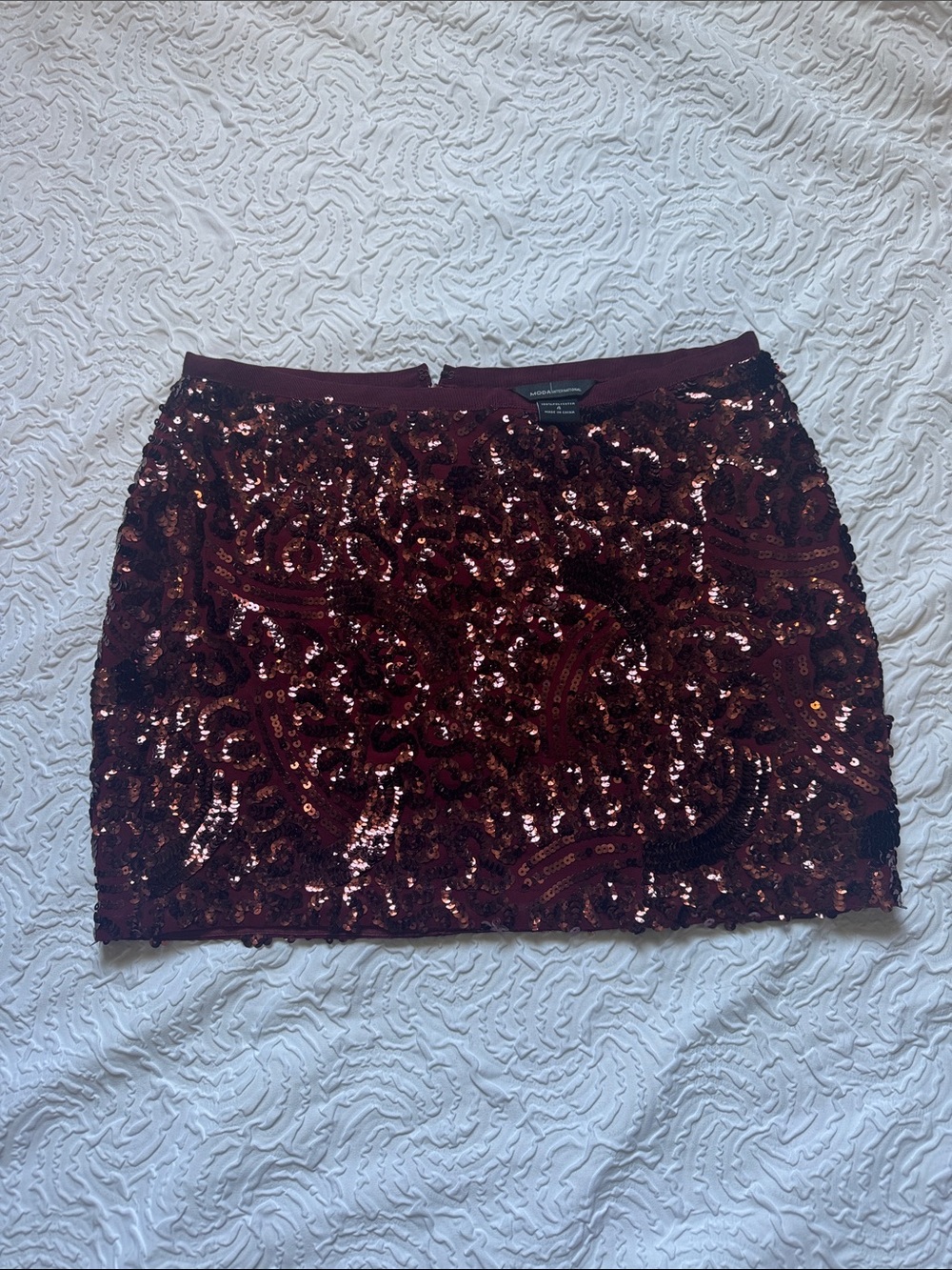 Moda International Burgundy Sequin Mini Skirt